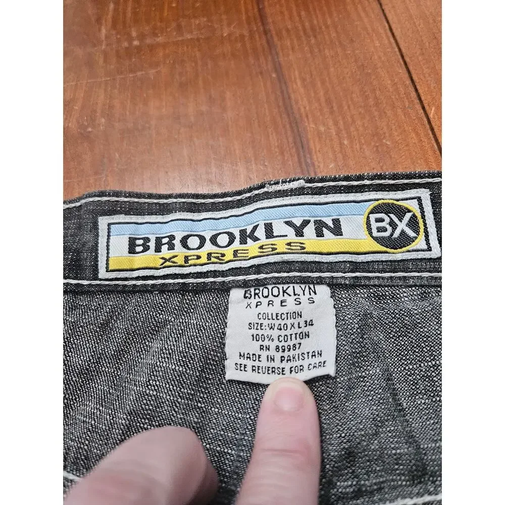 Brooklyn Xpress BX Y2K Baggy Wide Leg Jeans Black Wash Mens 40x34